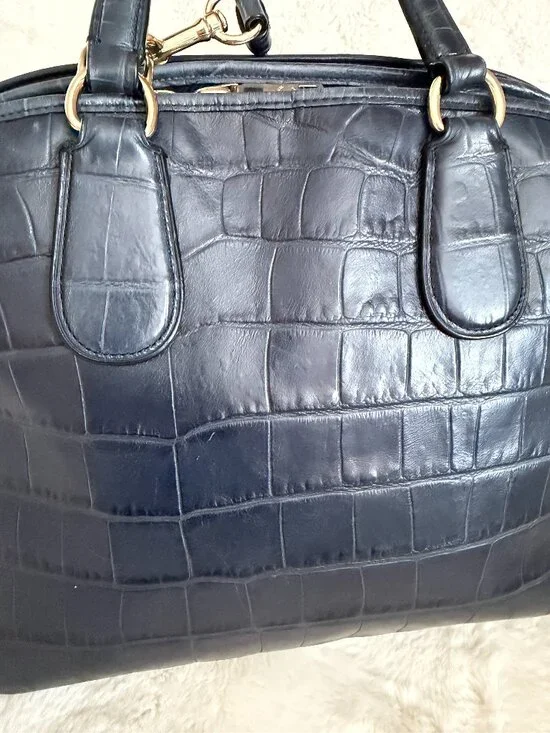 Coach Prince Street Satchel Navy Leather Crocodile-Embossed Crossbody/Handbag - Picture 6 of 16